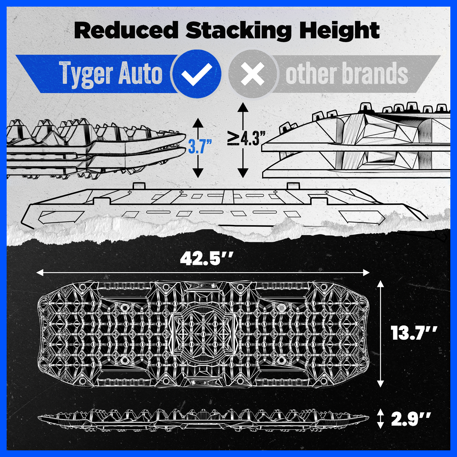 Tyger Auto Topo Off-Road Recovery Boards | Jack Lift Compatible | Extra Wide | Pair Set | Black