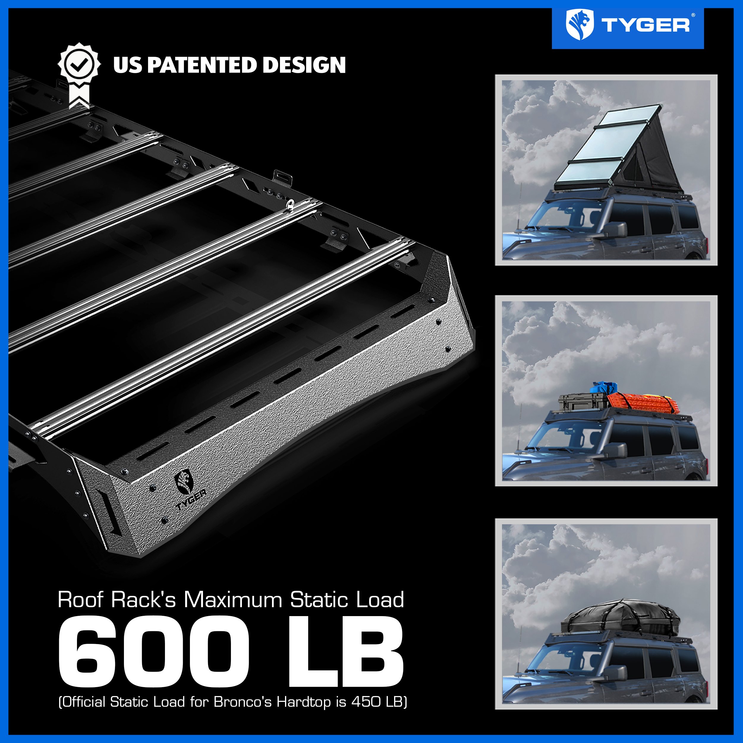 Roof Cargo Carrier Storage Rack Fits 2021-2025 Ford Bronco 4 Door | Color Inserts | TG-RR1F33778