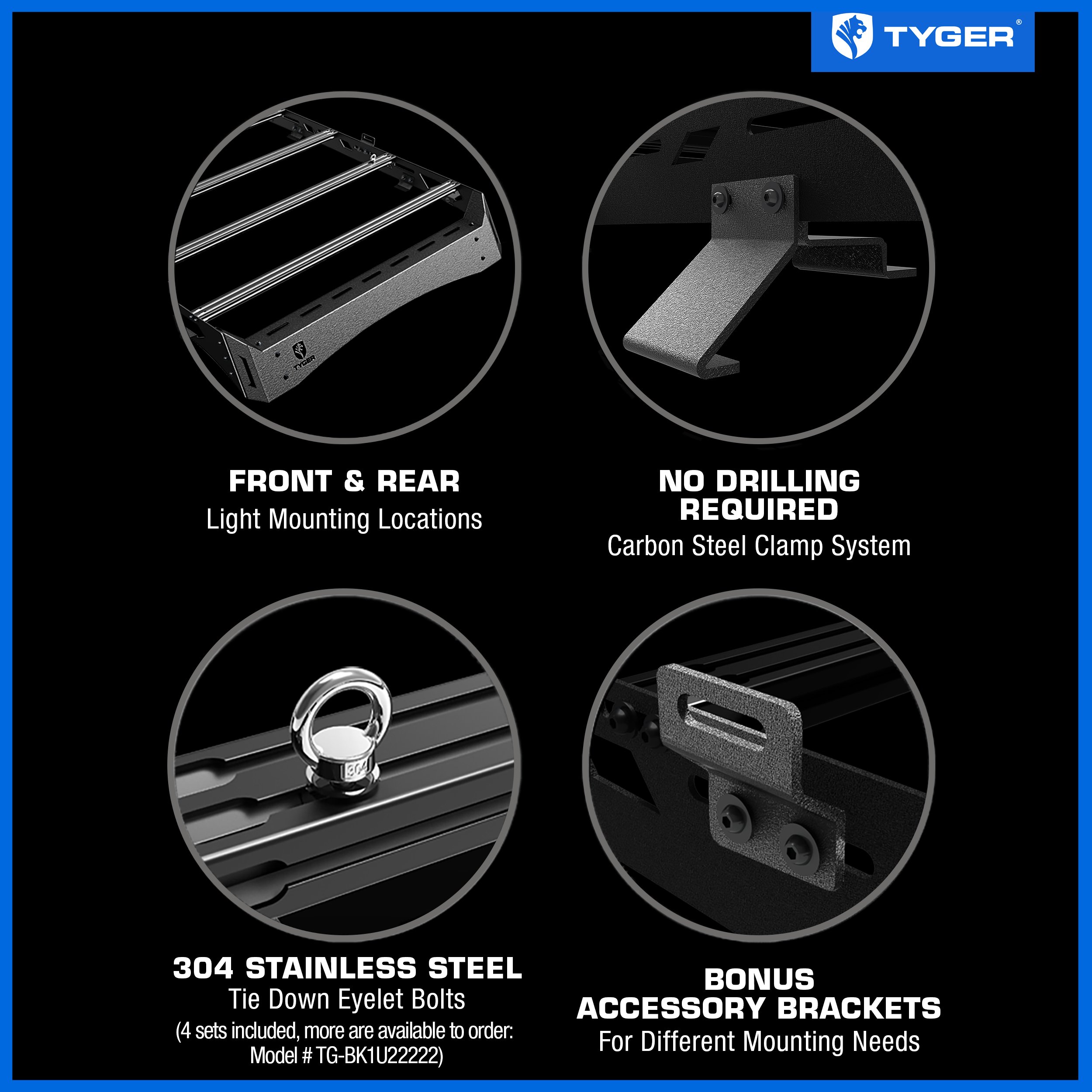 Roof Cargo Carrier Storage Rack Fits 2021-2025 Ford Bronco 4 Door | Color Inserts | TG-RR1F33778