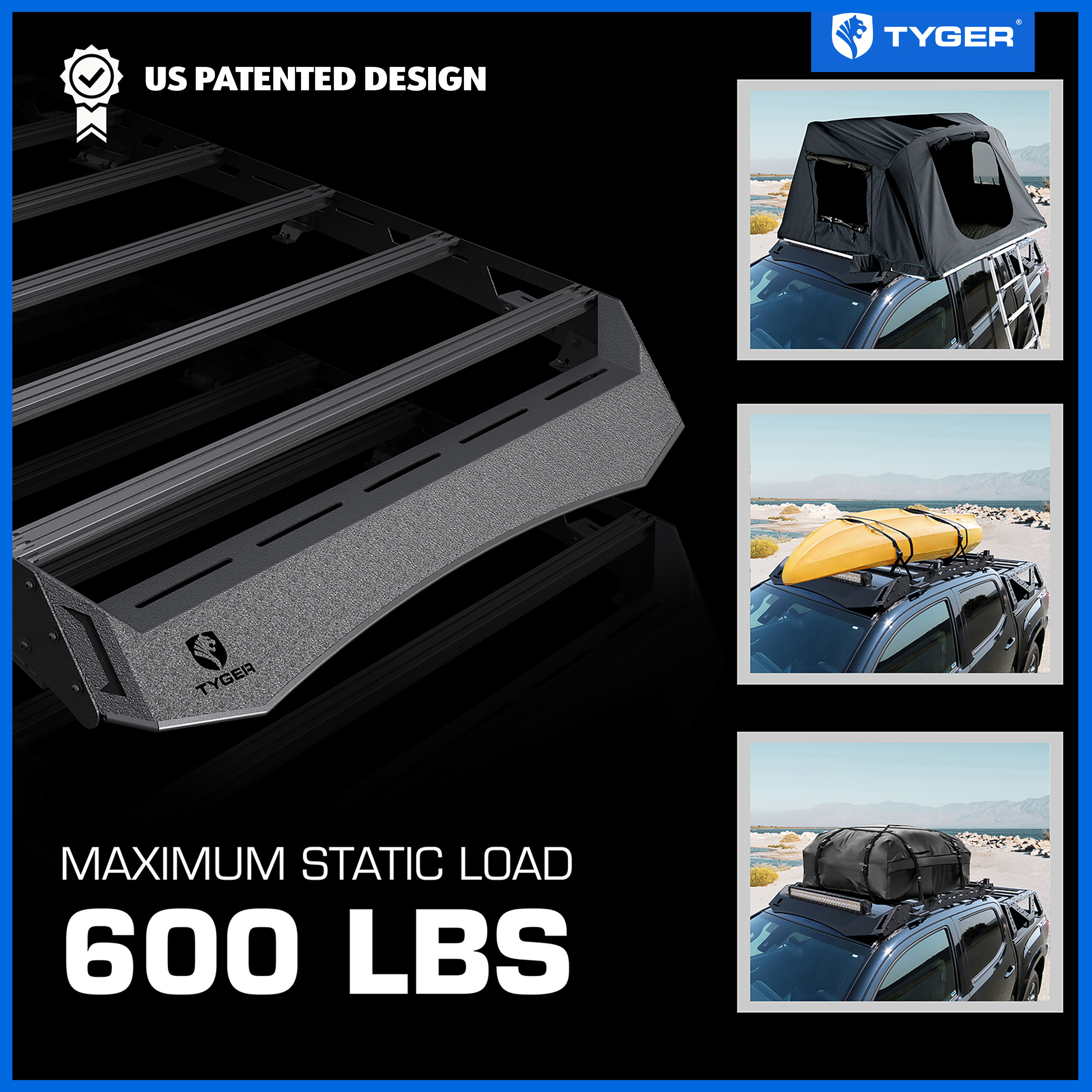 Roof Cargo Carrier Storage Rack Fits 05-23 Toyota Tacoma Double Cab | Color Inserts | TG-RR1T33028
