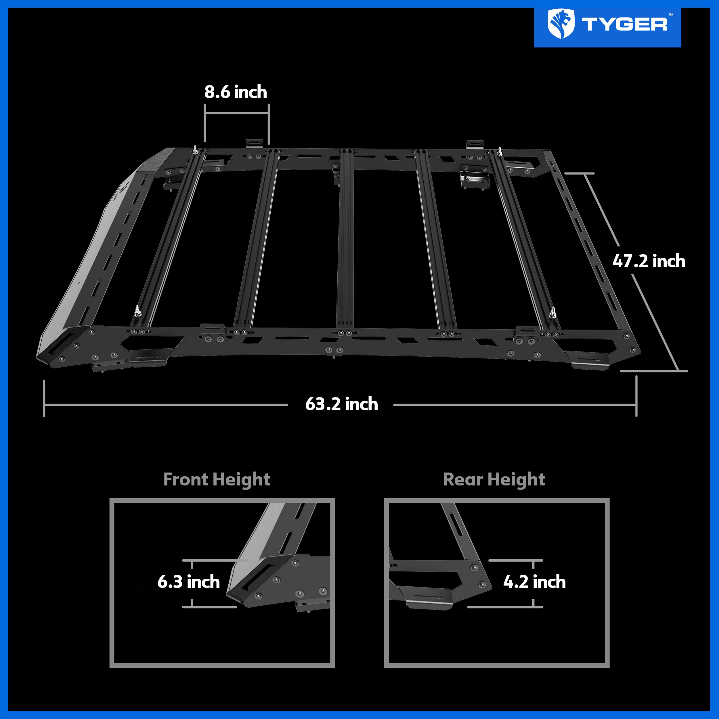 Roof Cargo Carrier Storage Rack Fits 05-23 Toyota Tacoma Double Cab | Color Inserts | TG-RR1T33028