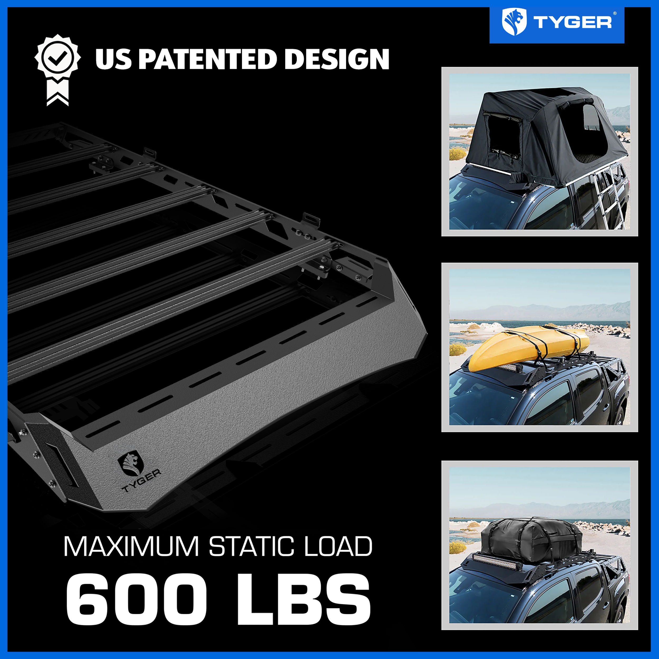 Roof Cargo Carrier Storage Rack Fits 24-25 Toyota Tacoma Double Cab | Color Inserts | TG-RR1T33138