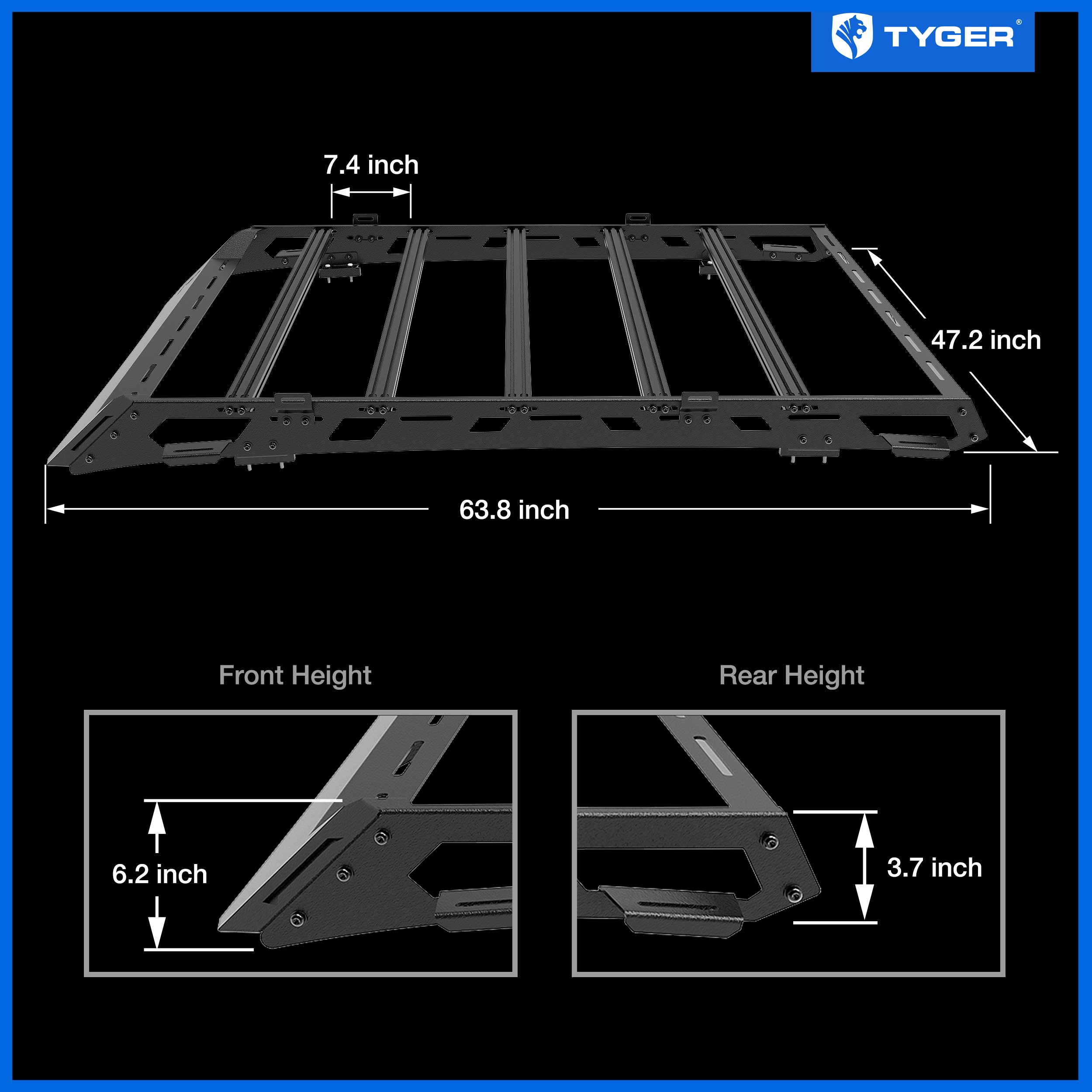 Roof Cargo Carrier Storage Rack Fits 24-25 Toyota Tacoma Double Cab | Color Inserts | TG-RR1T33138