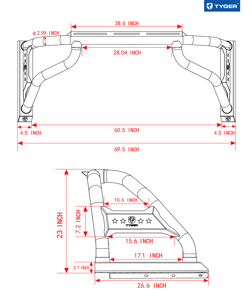 TYGER Sport Bar fit 07-19 Silverado/Sierra 1500; 07-25 HD