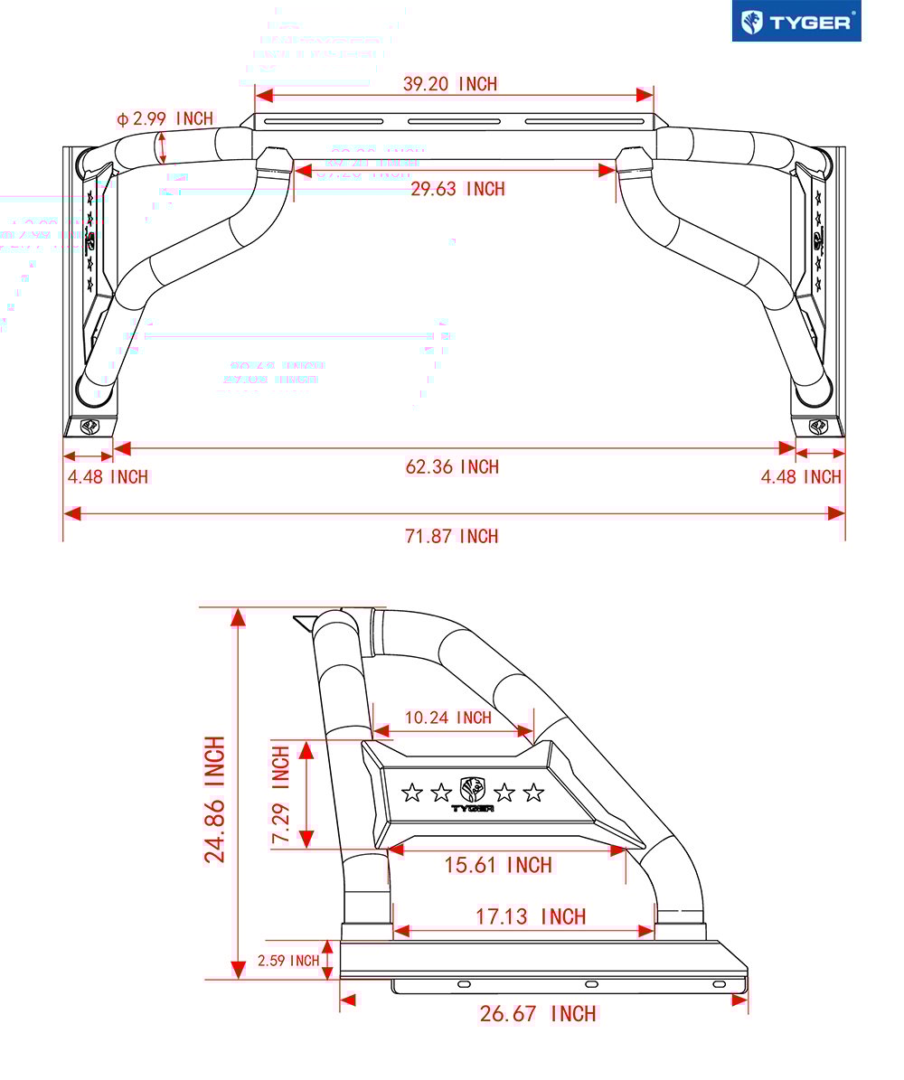 TYGER Sport Bar fit 02-18 Ram 1500; 02-23 2500 3500; 19-24 Classic | 6.5/8' Bed