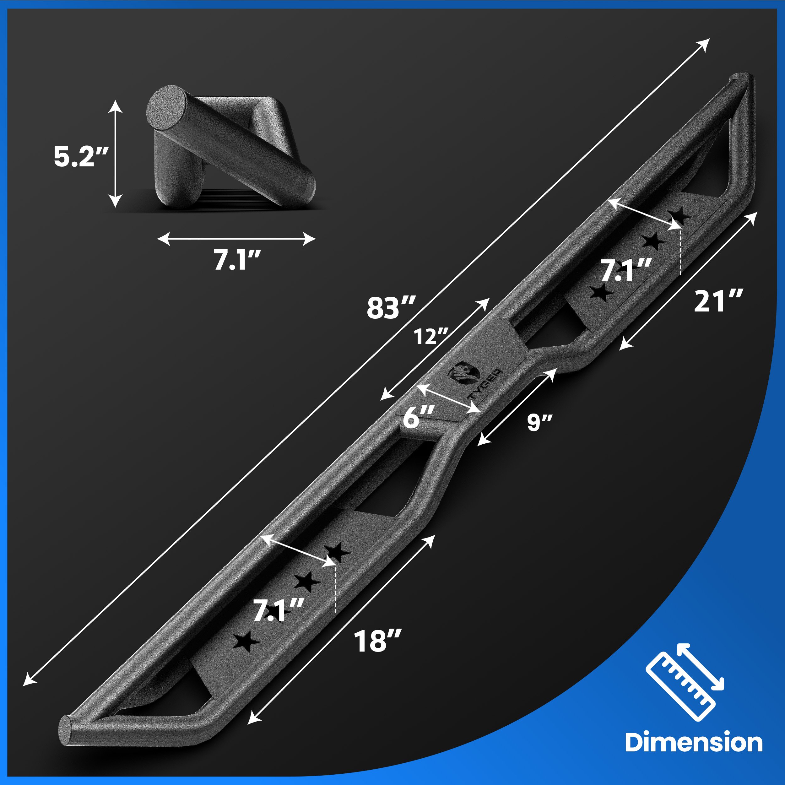 TYGER Star Strider fit 2019-2025 Chevy Silverado GMC Sierra 1500; 2020-2025 2500 3500HD | Crew Cab