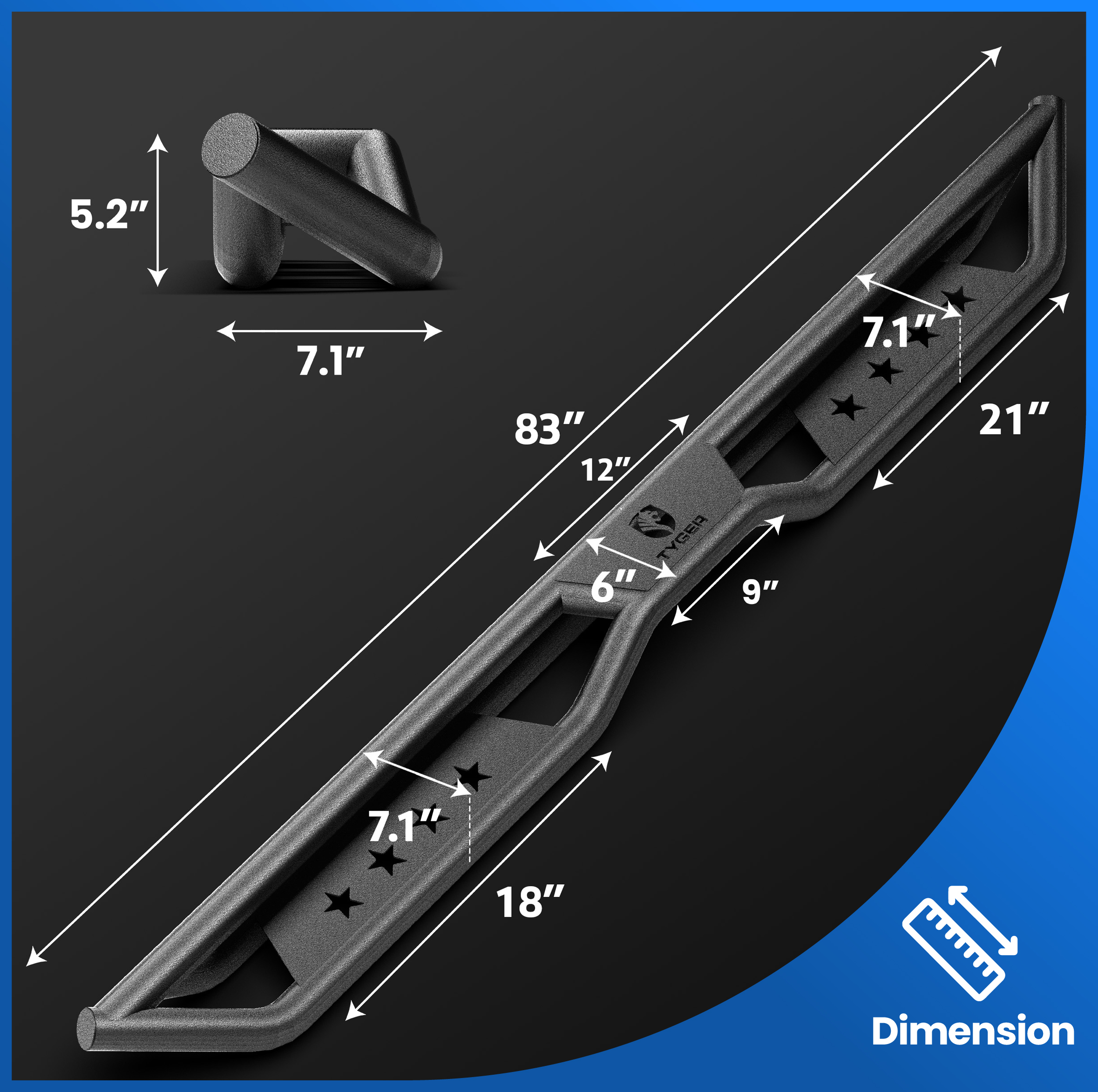 TYGER Star Strider fit 07-18 Silverado/Sierra 1500; 07-19 2500 3500HD | Crew Cab